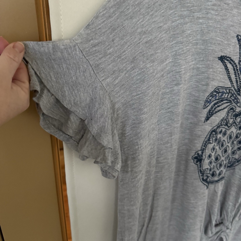 Democracy Womens Large Grey Pineapple Sequins Short Ruffle Sleeve Tee T-Shirt - Picture 4 of 9